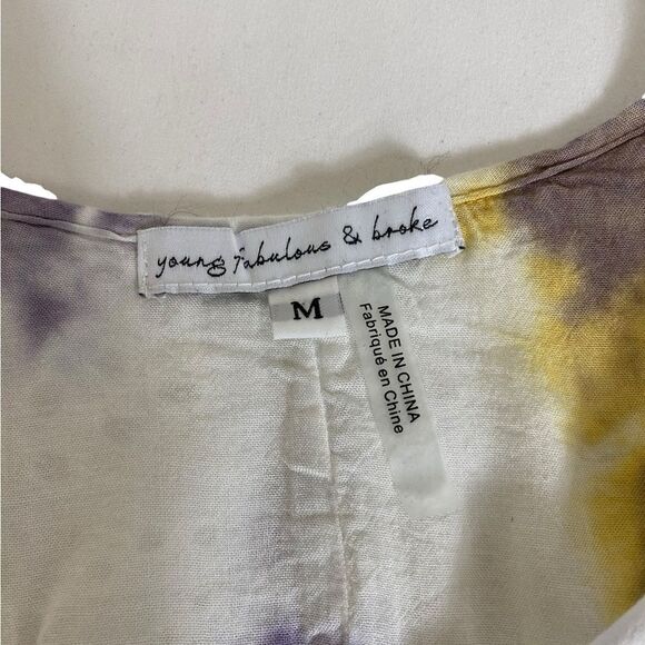 Young Famous & Broke M peasant blouse w/ 3/4 sleeves yellow, lavender, eyelet - Picture 5 of 5